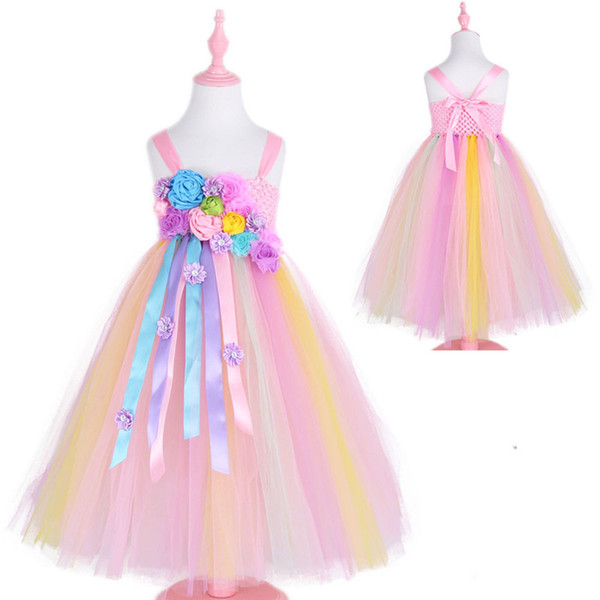 New Flower Girl Dresses Girl's Unicorn Rainbow Dress Strapless Ankle Length Ball Gown For CHRISTMASBirthday Party Wedding Bridesmaid Dresses