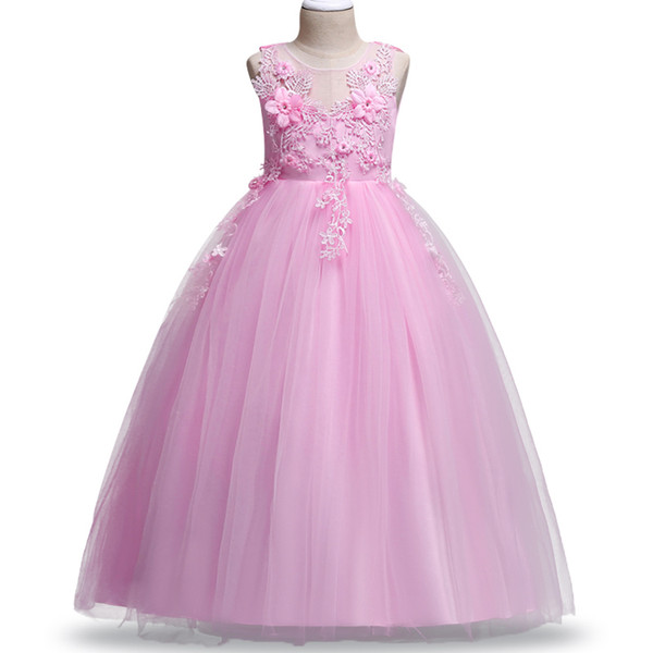 2018 Ball Gown Flower Girls Dresses Blush Lace beading lace appliques Kids Pageant Gowns Little Girl Birthday Christmas Party Dresses