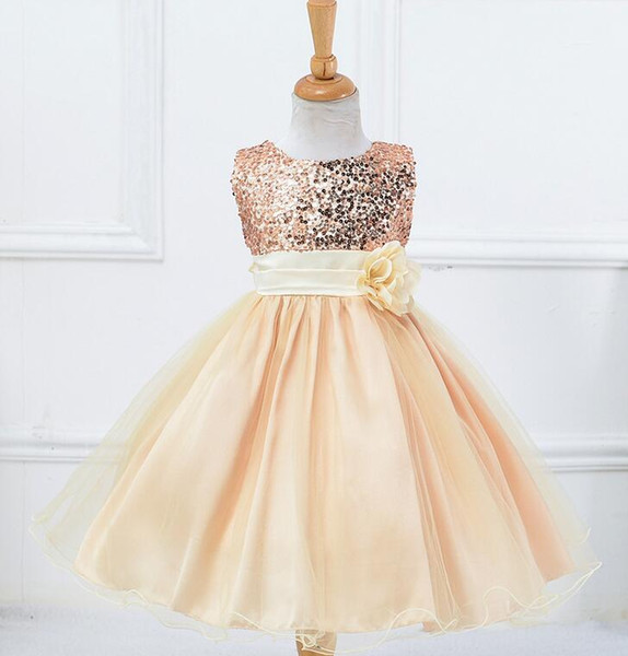 Baby Girls Flower sequins Dress High quality Party Princess Dress Children kids clothes 3-10ys 11colors