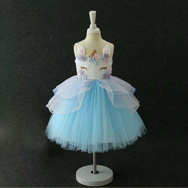 Pastel Rainbow flower Girls Unicorn Tutu Dress Flowers Princess Birthday Unicorn Party Dresses Kids Halloween Unicorn Costume 2018