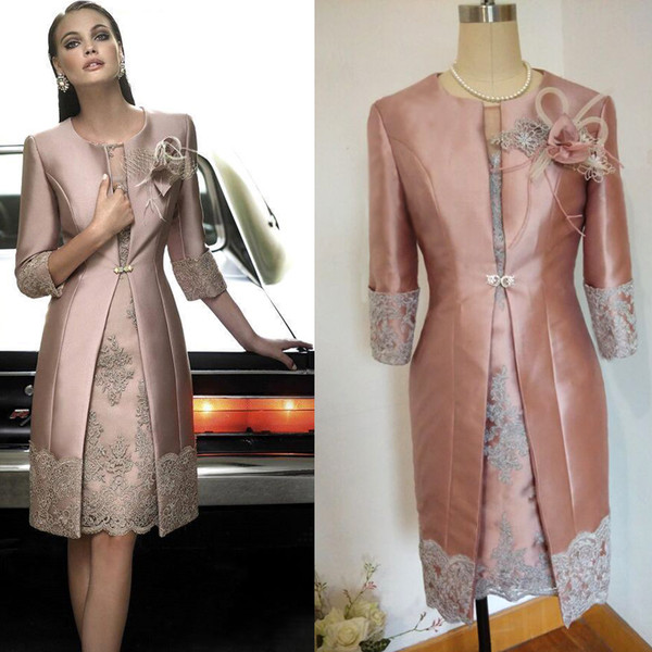 2017 Vintage Carla Ruiz Knee Length Mother off the Bride Groom Plus Size Suits Long Jacket Appliques Lace Wedding Guest Dresses