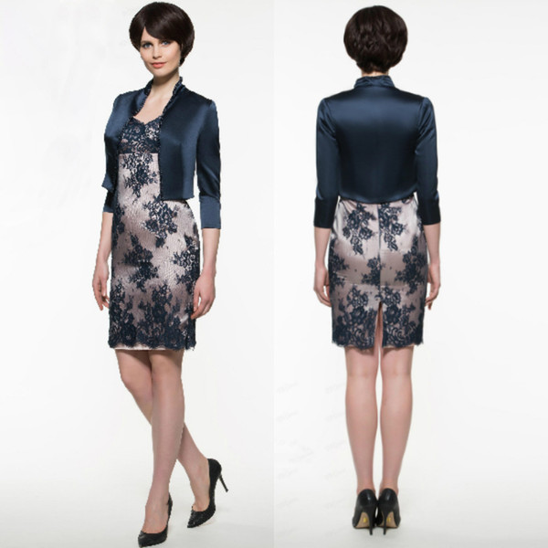 godmother dresses Sleeves Vestidos Madrinha plus size lace short Mother of the Bride Dresses with jacket Godmother