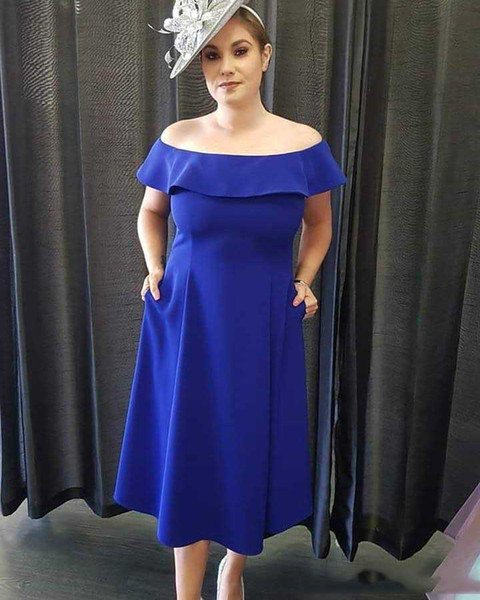 Elegant Royal Blue Mother Of Bride Dresses with Bateau Neck Satin Formal Evening Party Dress Women Prom Gowns Plus size