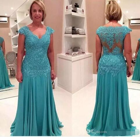 Plus Size Mother Of The Bride Dresses 2087 Cheap Capped Sleeves Applique Chiffon Moms Formal Evening Gowns V Neck Floor Length Women Dress