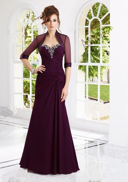 Elegant long plus size mother of the bride dresses with jacket crystal beaded chiffon wedding party gowns abendkleider 