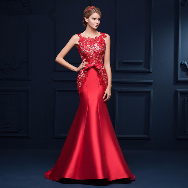 New Arrival Seductive Red Lace Mermaid Evening Dress Long Formal Gowns Lace Up robe de soiree