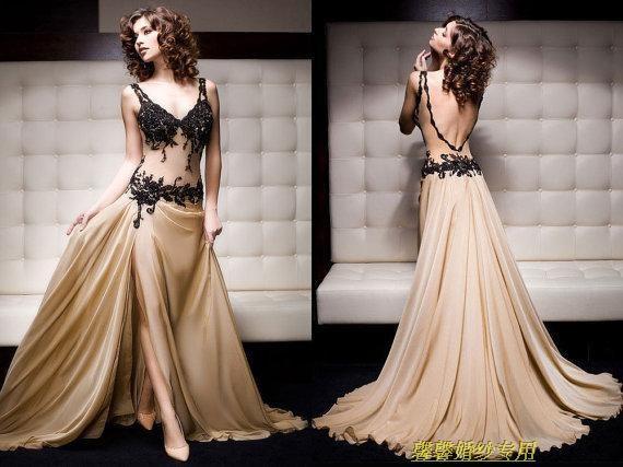 new design party gown vestido de festa robe de soiree sexy backless champagne long appliques evening dress