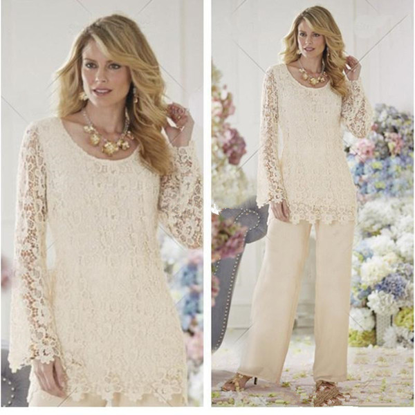 Weddings & Events New XL size can be customized, beige lace blouse, chiffon pants, two sets, mom outfit suit, cheap mail