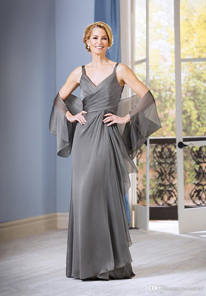 Grey Color Hollow Back Mother Of The Bride Dress V Neck Evening Gowns Plus Size Mothers Formal Wear With Jacket Free 