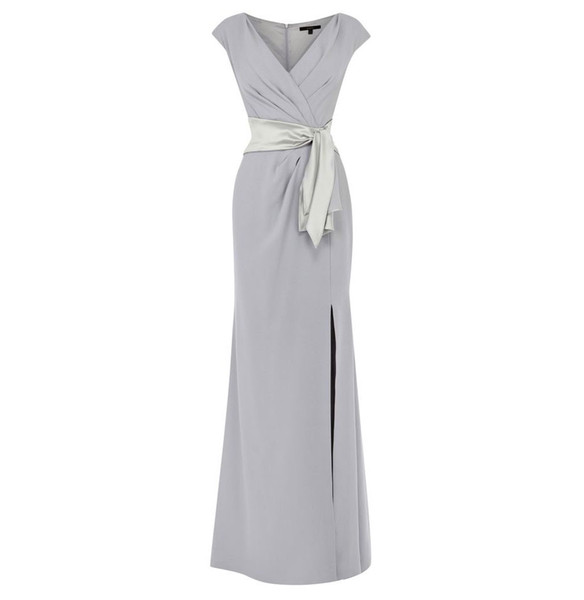 Hot Selling V Neck Split Side Zipper UP Mother of the Bride Dresses with Sash Mother of the Groom Gowns