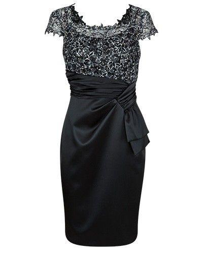 Black Cap Sleeves Sheath Knee Length Mother of the Bride Dresses with Lace for Wedding Party Mother of the groom Dresses