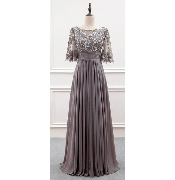 Hot Selling Half Sleeves Long Gray Mother of the Bride Dresses Chiffon Mother of the Groom Dresses