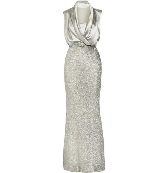 Hot Selling Long Sheath Sequined Light Silver Gray Mother of the Bride Dresses Mother of the Groom Gowns