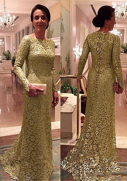 Hot Selling Long sleeves Sheath Lace Gold Mother of the Bride Dresses for Wedding Party