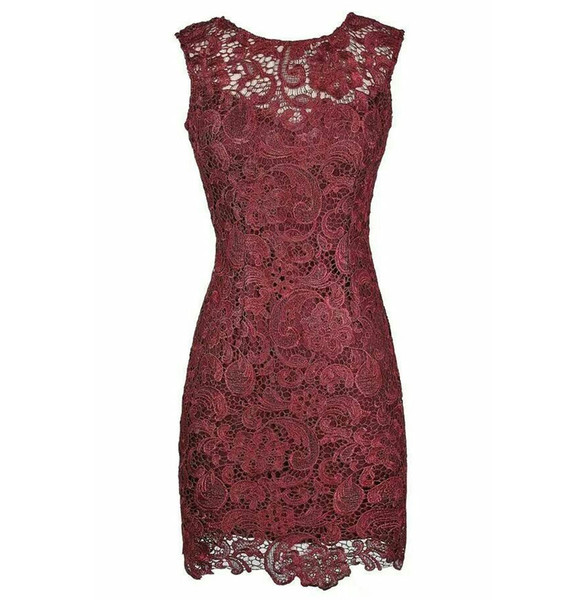 Wine Lace Sheath Knee Length Mother of the Bride Dresses with Lace for Wedding Party Mother of the groom Dresses