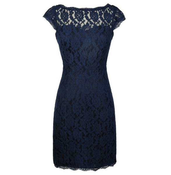 Dark Navy Lace Sheath Knee Length Mother of the Bride Dresses with Lace for Wedding Party Mother of the groom Dresses