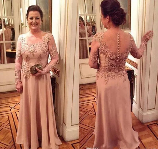 Hot Selling Long Sleeves Mother of the Bride Dresses with Appliques for Wedding Party In Stock Backc with Button