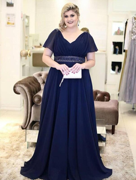 Hot Selling V Neck Navy Blue Long Mother of the Bride Dresses Waist with Beaded for Wedding Party