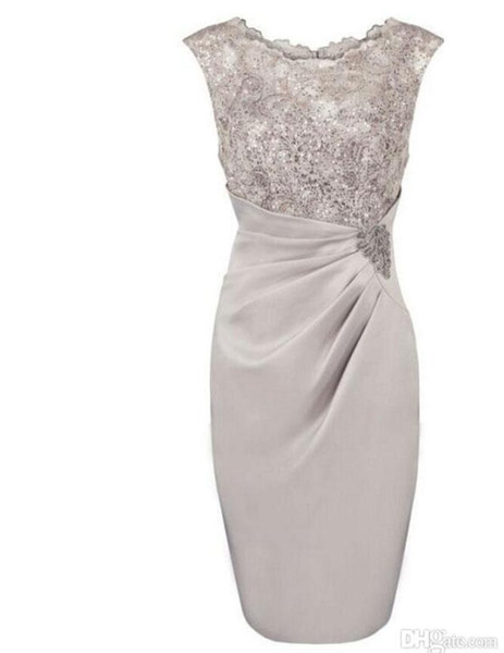 Service Hot Selling Knee Length Chiffon Scoop Mother Of the Bride Dresses In Stock with Lace Beaded