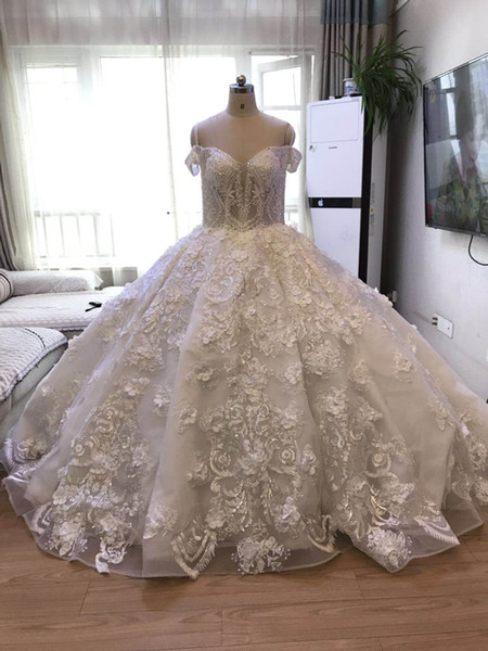 Real Photo Wonderfull Work 2019 Arabic High-end Wedding Dresses New Design Bridal Gown Instock Fashionable Wedding Dresses