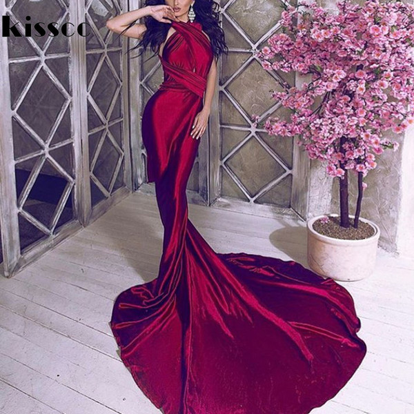 Prom Dresses 2018 Sexy Mermaid Red Satin Dresses Floor Length Evening Party Dress Hollow Out DIY Straps Bodycon Backless Evening Gown Dress