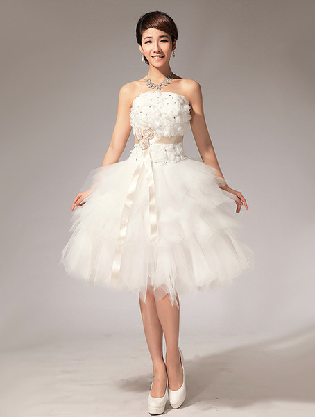 Shanghai Story New strapless 3D flowers knee-length Small formal attire bridesmaid dress prom dresses short dress LF112