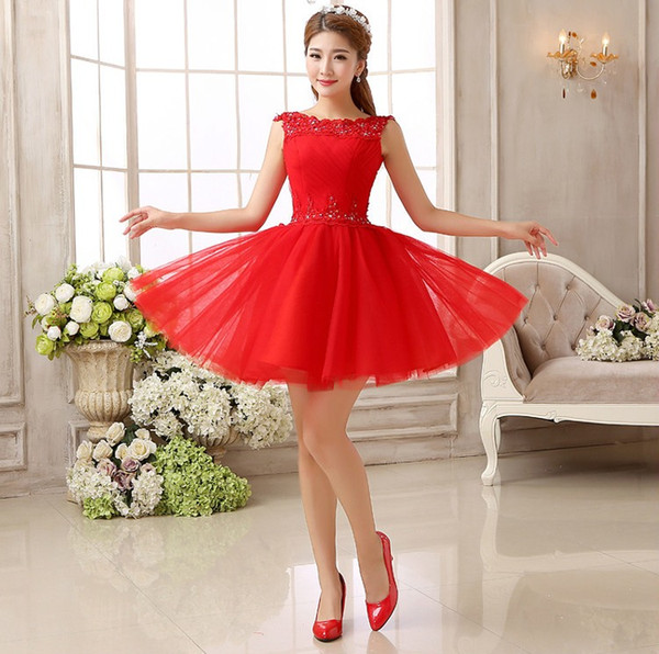 Shanghai Story fashion Red Lace Bride short fashion sexy dress Bridesmaid Dresses wedding for party Club girl women fashion Clothes LF251