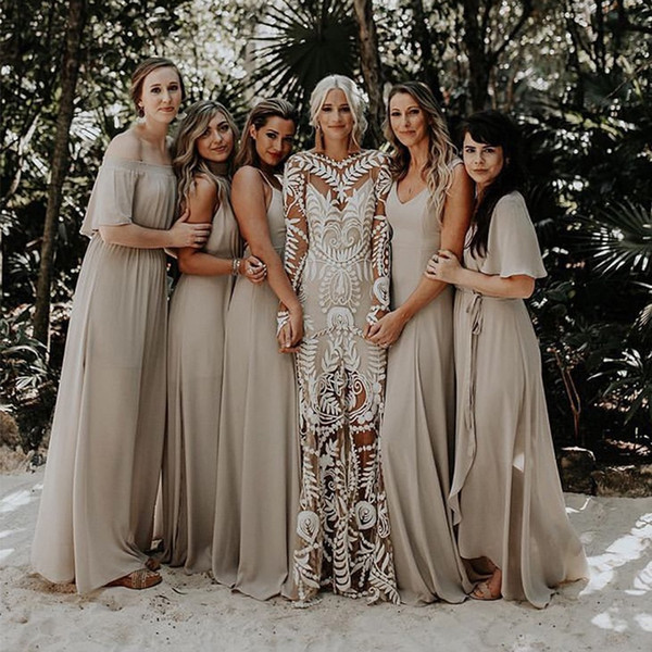 Elegant Simple Chiffon Bridesmaid Dresses V-neck Long Boho Country Garden Grey Wedding Party Dress Maid of Honor Formal Gowns Custom Made