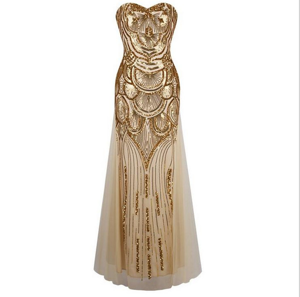 2016 fashion long golden dress sequins bind strapless evening dress with elegant cultivate one's morality dress Club ball gown