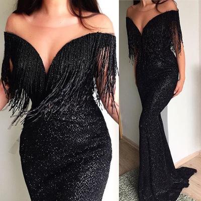 2019 hot European style explosion sexy V-neck sleeveless Slim Cocktail Party Dresses / black strapless V-neck sequins long evening dress