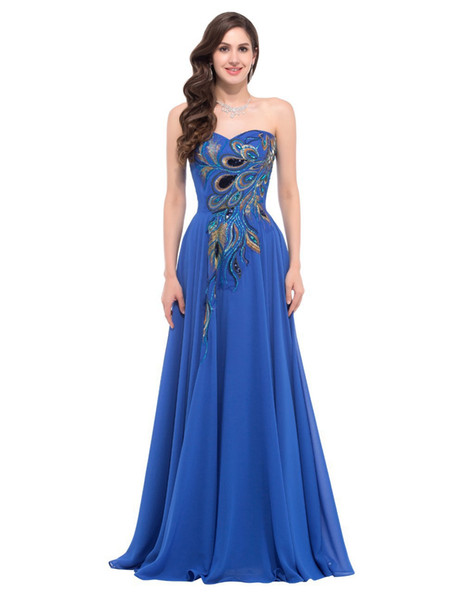 Grace Plus Size Prom Dresses Chiffon Elegant Modest Long Peacock Dress Evening Formal Wear Navy Blue Wedding Party Gowns