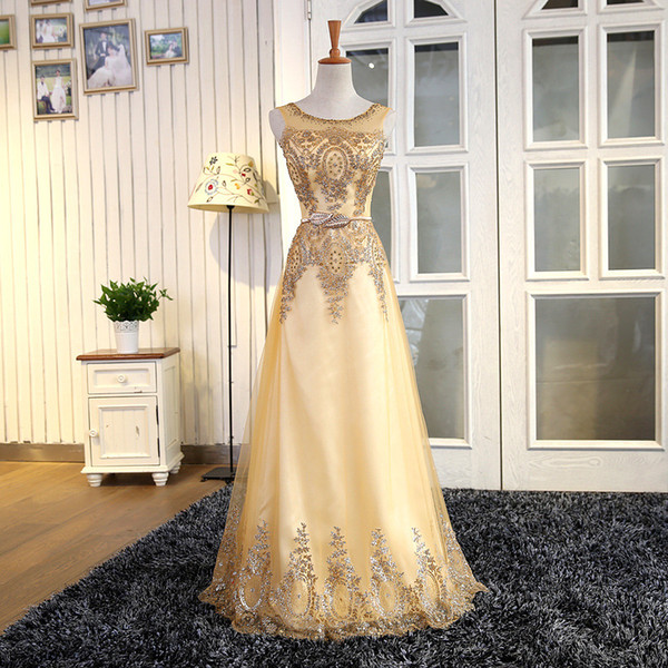 DH8298 Tulle Lace Muslim Gold Evening Dress Long Formal Gown Prom Robe de Soiree Mother of the Bride Dresses come with Belt New