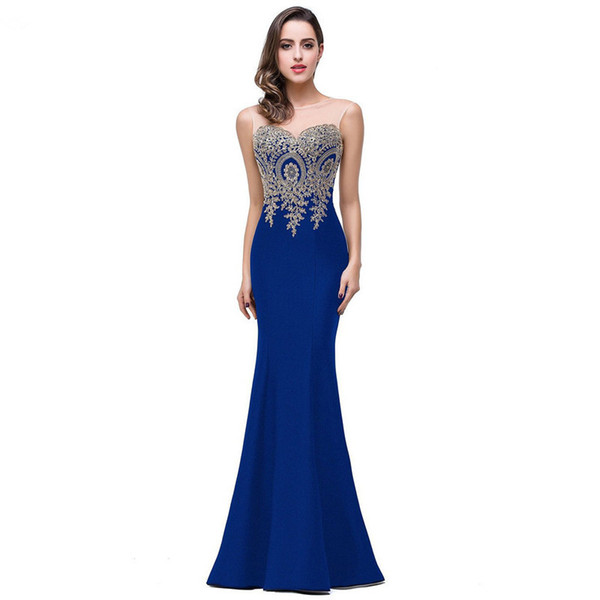 2018 Cheap Mermaid Scoop Lace Women Evening Dresses Floor Length Solid vestidos Formal Sleeveless Prom Dresses