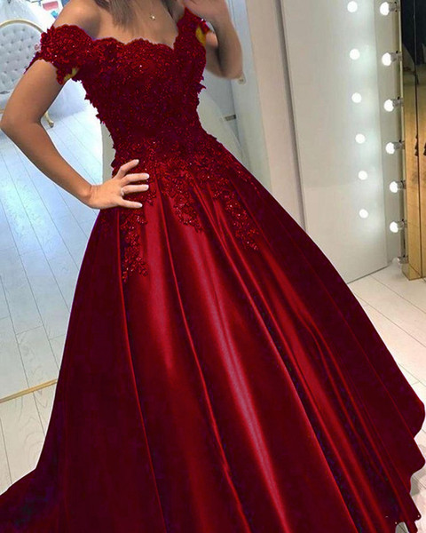 Off Shoulder Appliques Beaded Satin Navy Blue Formal Prom Dresses Long Ball Gown Quinceanera Dresses Sweet 16 Dress