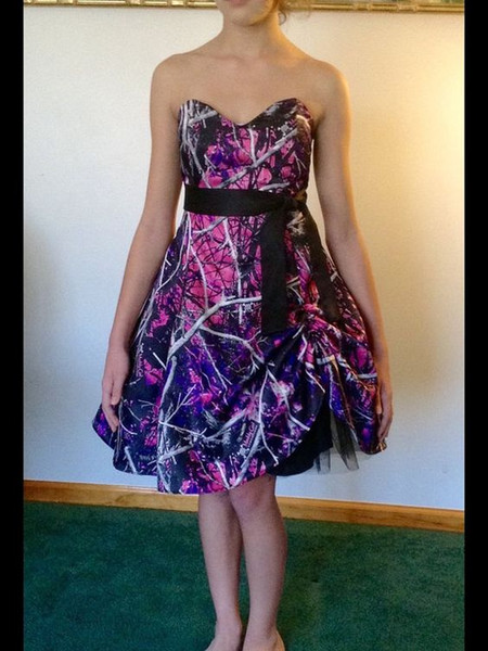 Muddy Girl Camo Prom Dresses Short Formal Gown Sweatneckline Satin Wedding Bridal Dresses