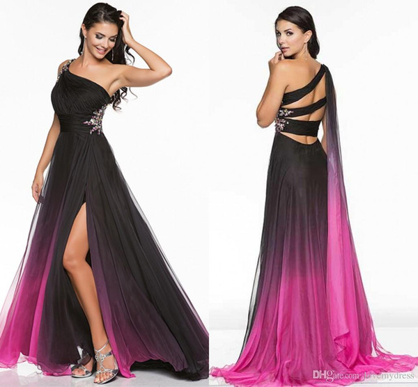 Gradient Ombre Prom Dresses Side Split Evening Formal Gown One-Shoulder Party Dress Crystal Waist Modern Women Pageant Gowns Crystal