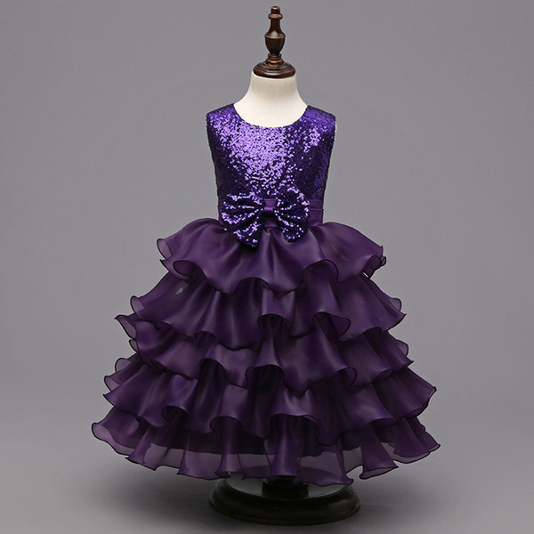 High-grade sequins Girl Dresses Bow Princess Tutu multi-layer Dress Children's Dresses Wedding Dress Evening Dress Free Shipping