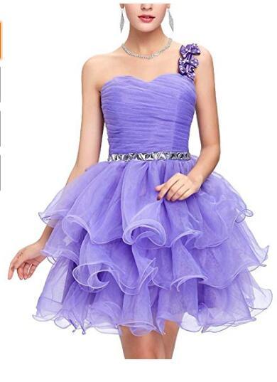 Cheap Sexy Organza One Shoulder Beads 48-Hour Shipping Party Prom Cocktail Dresses In Stock Occasion Dresses Homecoming Dresses