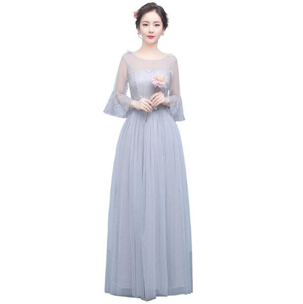 Promotion champagne gray long Bridesmaid Dresses bride sisters performance graduation Cheap Wedding Party Prom Dress sw3