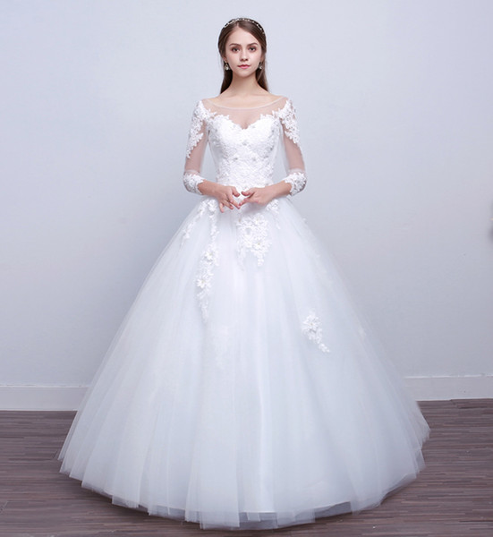 Elegant Wedding Dresses Cap Sleeves Appliques Lace Wedding Gowns Tulle Bridal Gowns