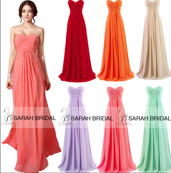 IN STOCK Cheap Coral Prom Party Dresses Cheap Bridesmaid Dress Red Nude Mint Orange Blue A-Line Sweetheart Evening Formal Gowns Party Dress