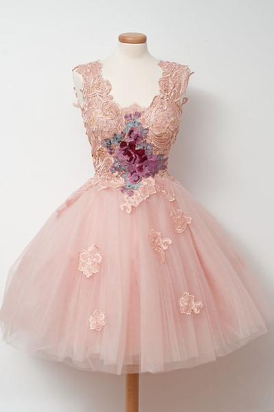 Lace Applique Short Prom Dresses 2016 Pink Custom Made Party Dress Latest Gown Design Cheap vestido de festa