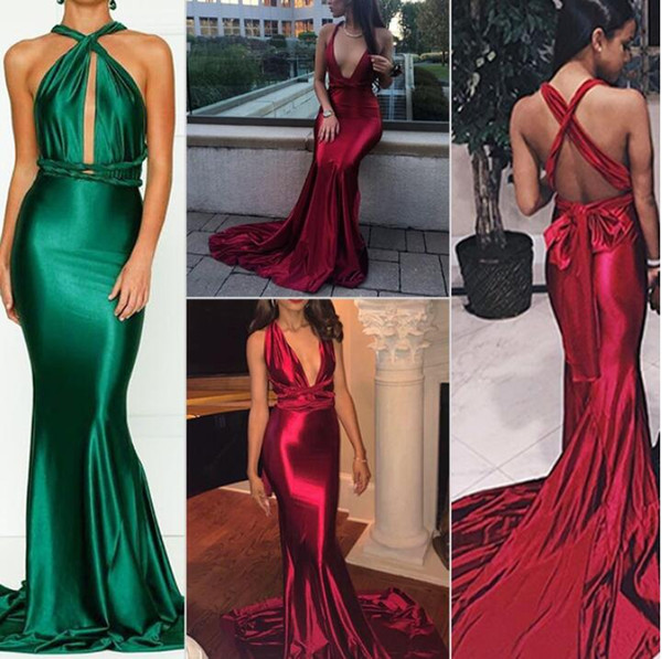 Spandex Burgundy Long Prom Evening Dress Convertible High Quality Evening Club Dress Bodycon Green Maxi Dress