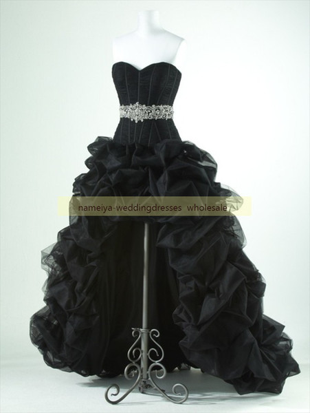 Black/Pearl Pink A Line Sweetheart Hi-Lo Sleeveless Piping,Ruffle,Rhinestone Evening Dresses Real Sample 