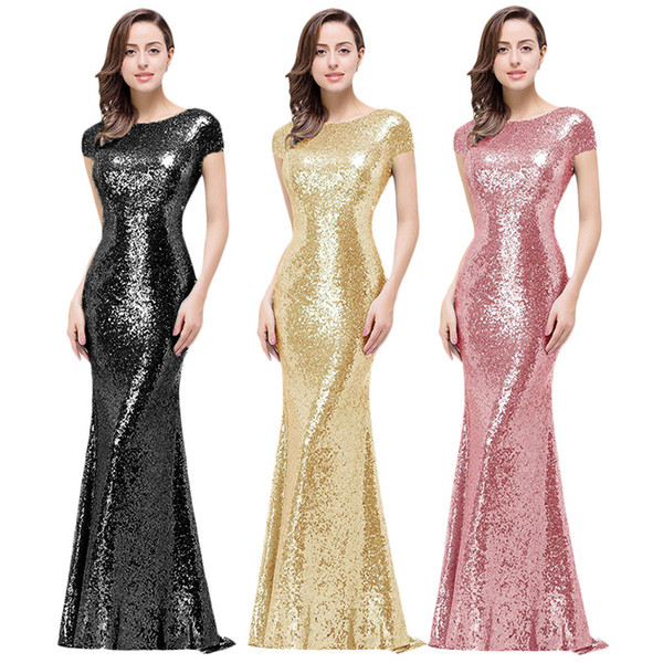 Cowl Back Bridesmaids Dresses Cheap Bridesmaid Dress Long Gold Sequins Formal Evening Special Occasion Bridal Party Dress