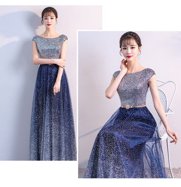 Sparkly Shinny 2018 Evening Dresses Cap Sleeves A-line Sequined Prom Dresses Sexy Cheap Bridesmaid Formal Party Gowns