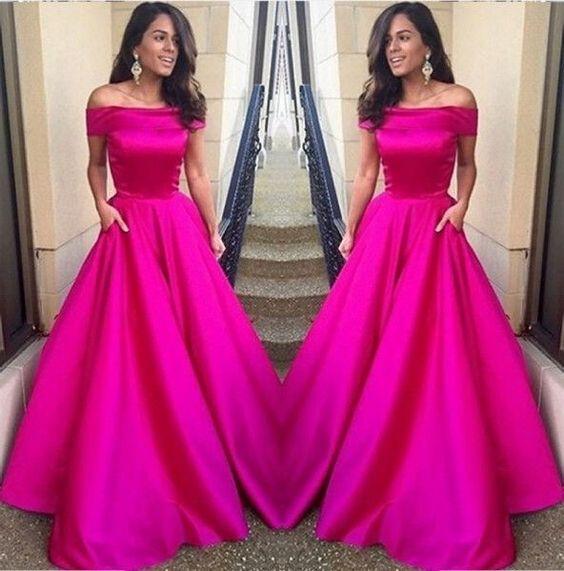 Vintage Women's Off Shoulder Long Satin A-Line Evening Dresses with Pockets Vestido De Festa Pleated Strapless Arabic Custom Prom Gowns