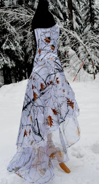 White Snow Camo Prom Dresses Satin And Organza Hi-lo Formal Gown