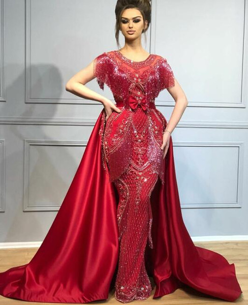 Evening dresses 2017 Yousef aljasmi Ball gown Red With trail Beads Tassels Zuhair murad Labour joisie Charbelzoe Long sleeve hhhsky