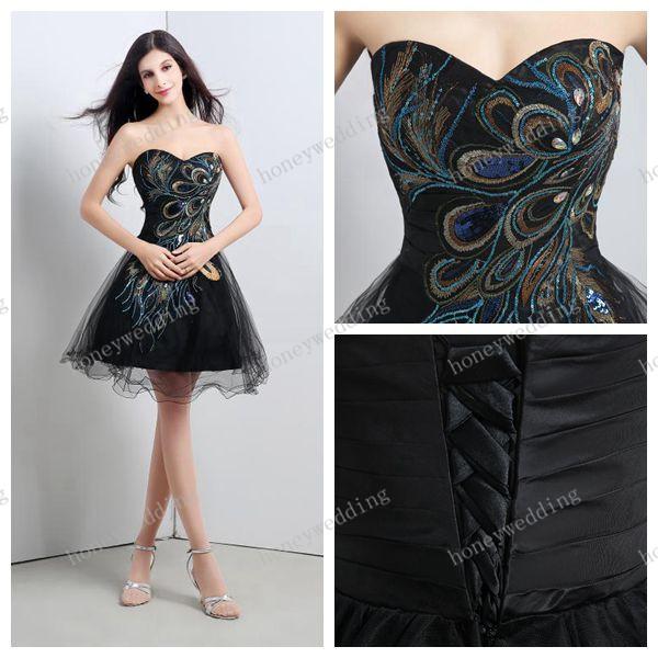 Cheap Dress Embroidery Peacock Prom Dresses Ball Gown Sweetheart Mini Short Party Dress Christmas Dresses Real Image In Stock Evening Gowns